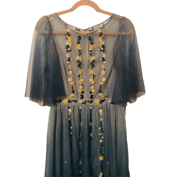 #034. French Connection tulle midi dress with floral embroidery - Picture 7 of 15